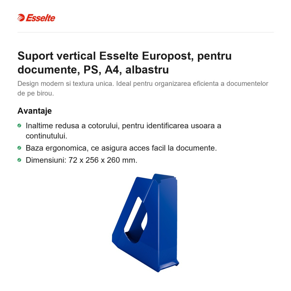 Suport vertical Esselte Europost, pentru documente, PS, A4, albastru [2]