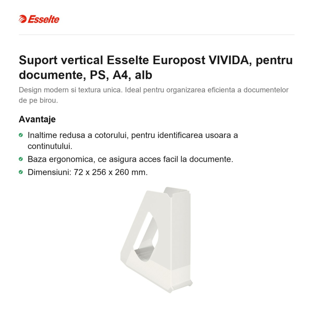 Suport vertical Esselte Europost VIVIDA, pentru documente, PS, A4, alb [2]