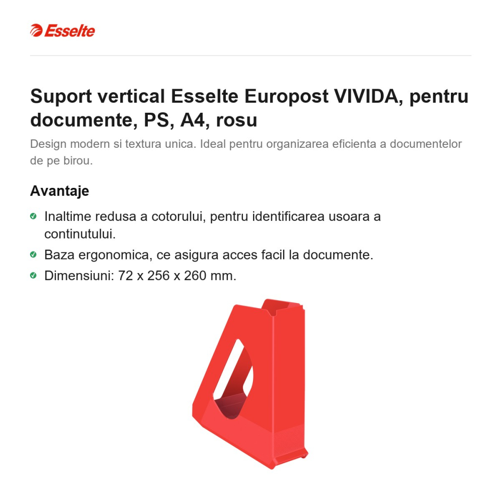 Suport vertical Esselte Europost VIVIDA, pentru documente, PS, A4, rosu [2]