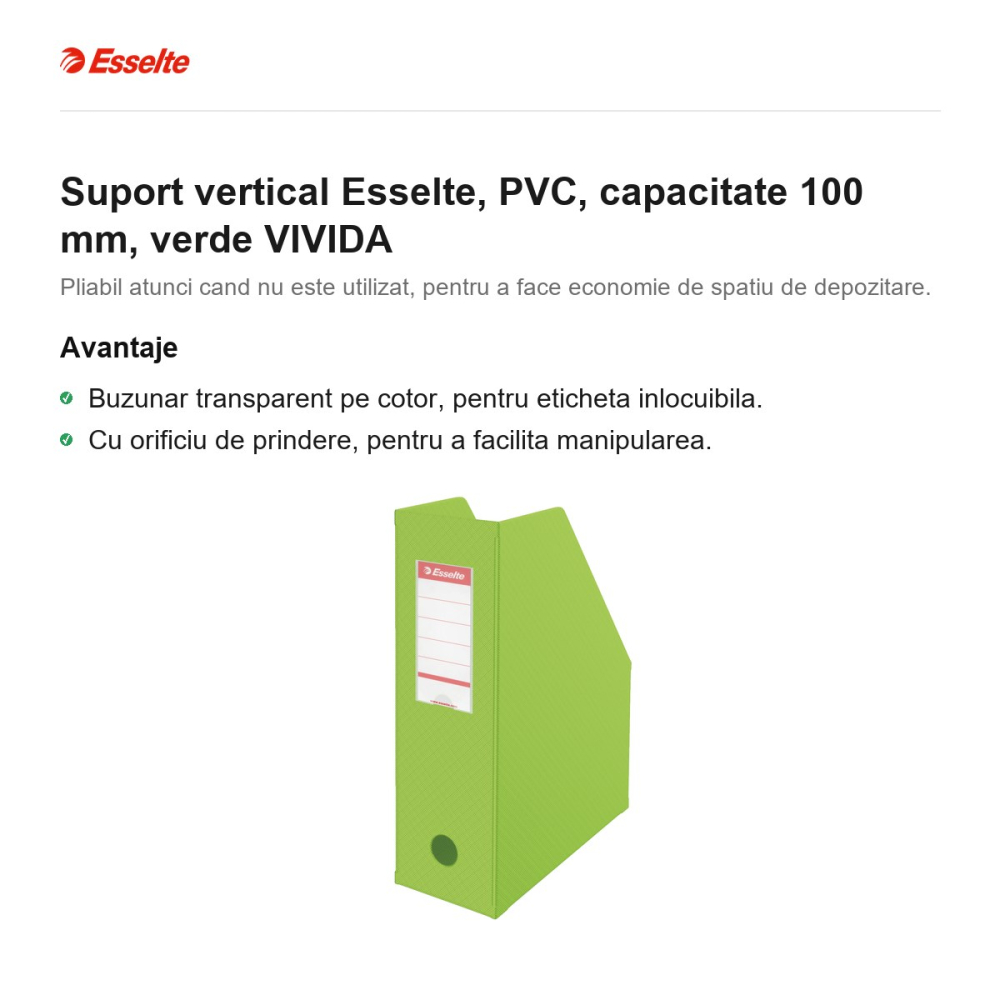 Suport vertical Esselte, PVC, capacitate 100 mm, verde VIVIDA [2]