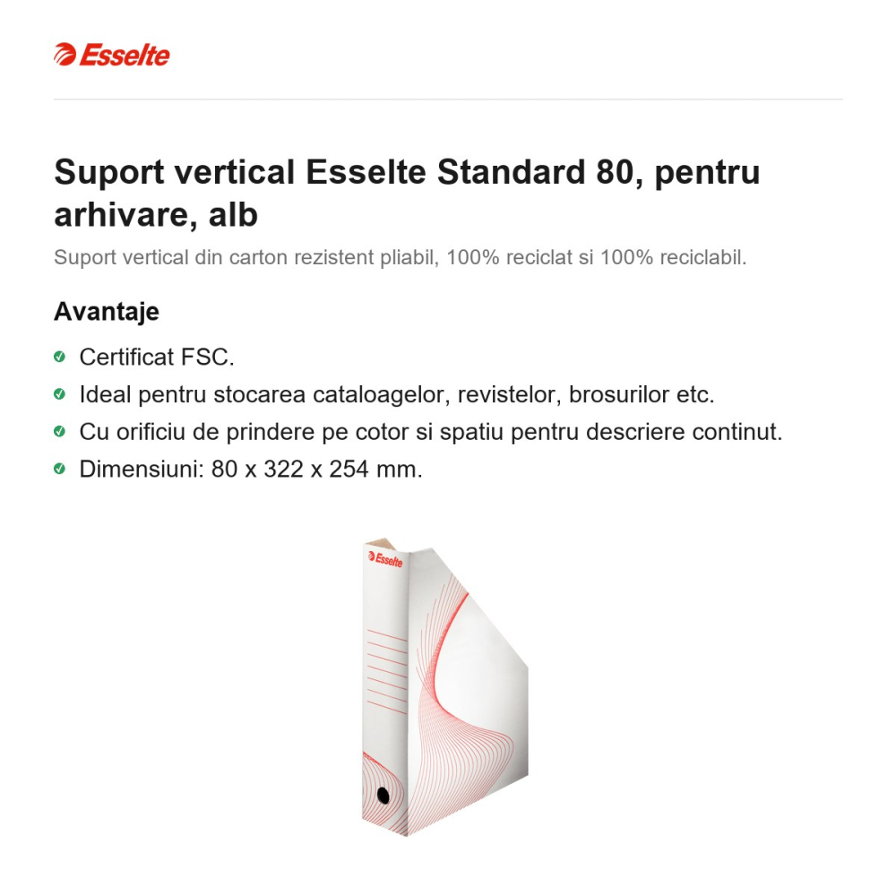 Suport vertical Esselte Standard 80, pentru arhivare, alb [2]