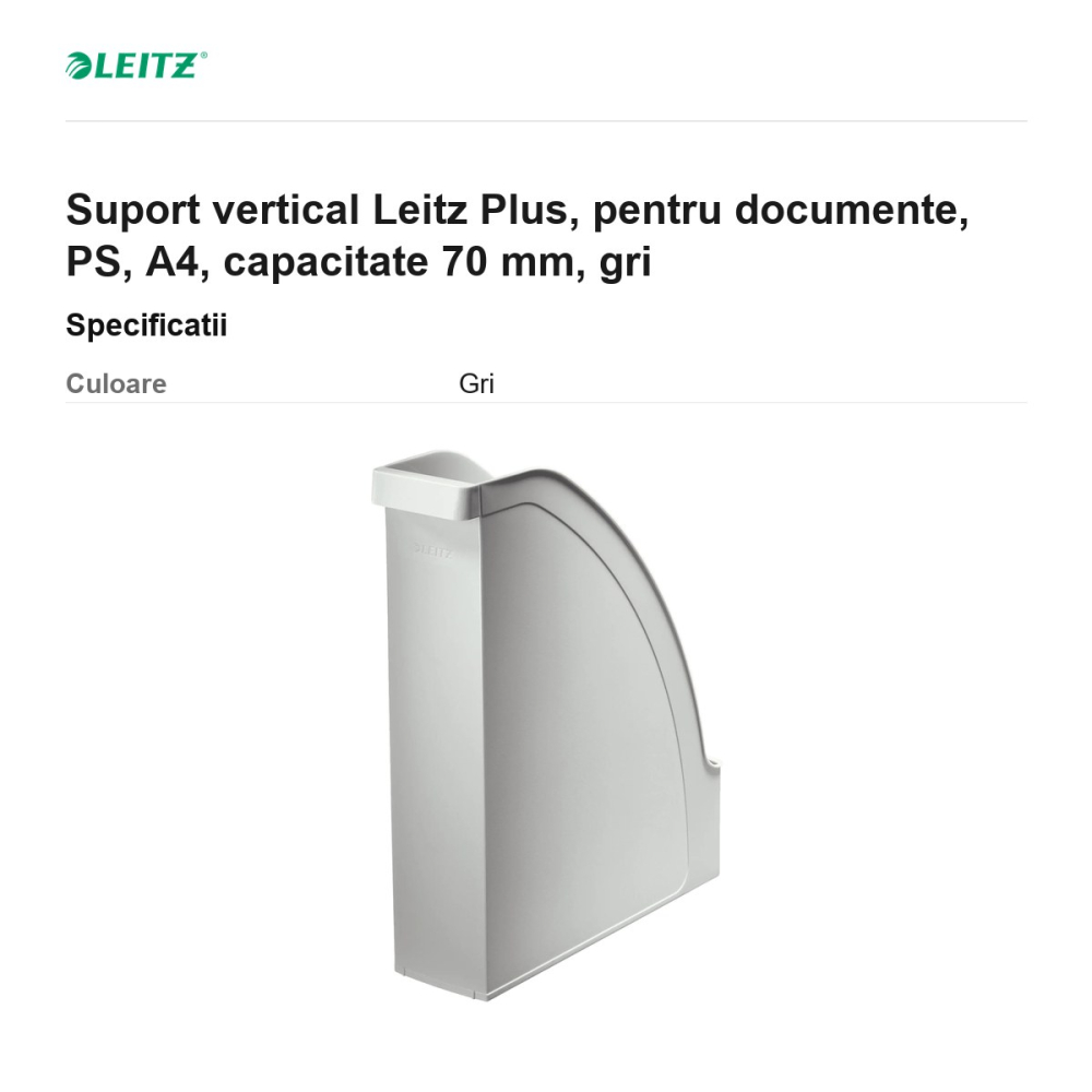 Suport vertical Leitz Plus, pentru documente, PS, A4, capacitate 70 mm, gri [3]