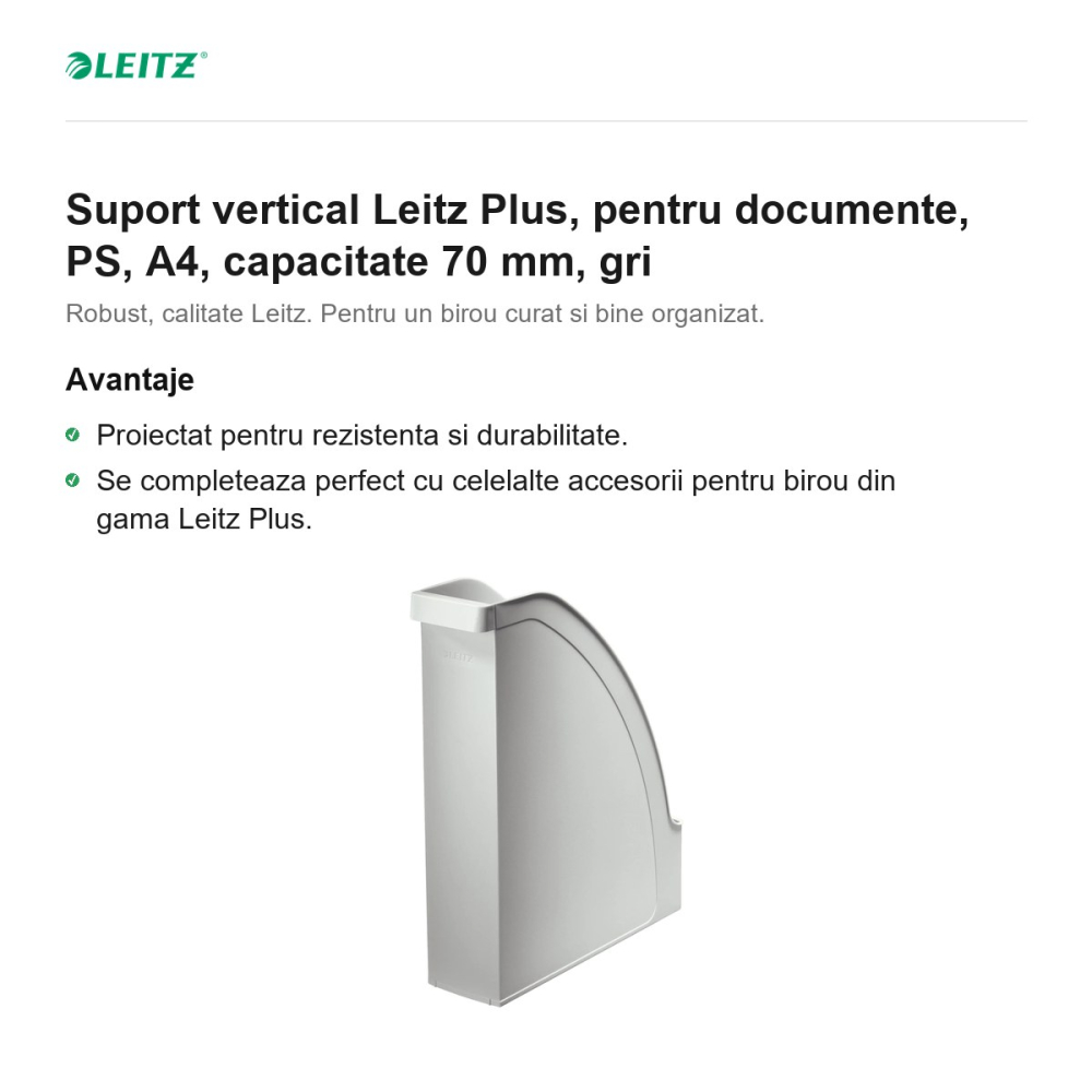 Suport vertical Leitz Plus, pentru documente, PS, A4, capacitate 70 mm, gri [2]