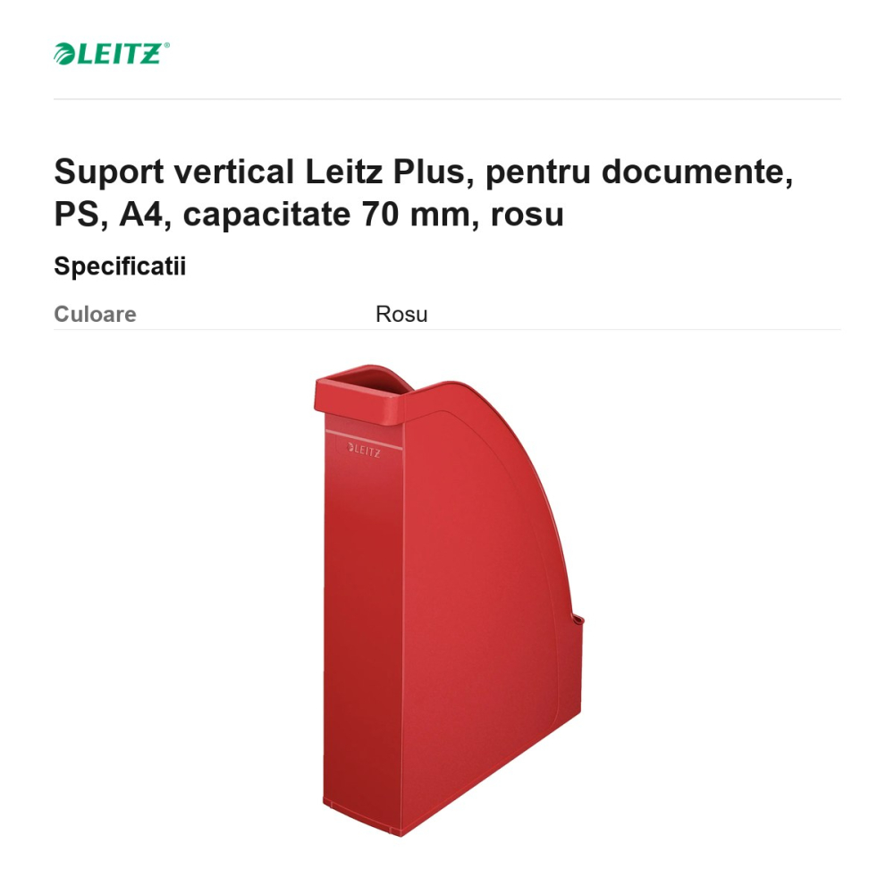 Suport vertical Leitz Plus, pentru documente, PS, A4, capacitate 70 mm, rosu [3]