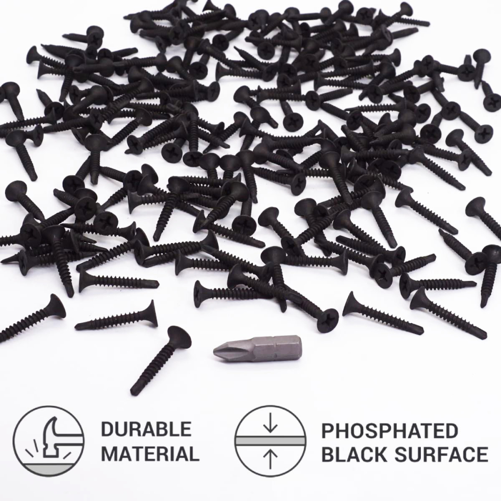 Surub autoperforant pentru rigips, 3.5x55 mm, extra-lung, varf forant, cap inecat, otel fosfatat, pentru aplicatii speciale si structuri complexe, negru [6]