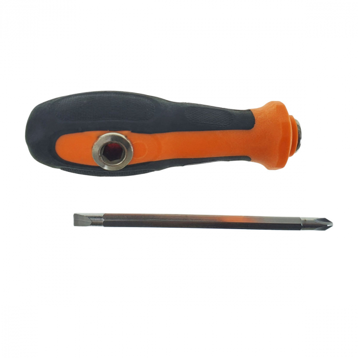 Surubelnita 2in1 cu cap plat si in cruce 6mm, tija 120mm, maner izolat anti-alunecare 105x35mm, negru cu portocaliu [2]