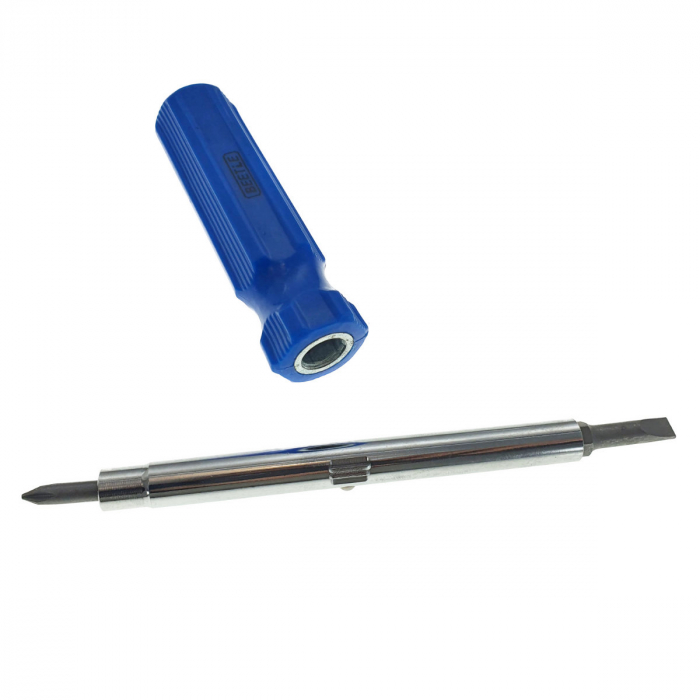 Surubelnita 4in1, cu tija 118x11mm , 2 capete drepte de 5 si 6 mm, 2 capete cruce de 5 si 6 mm, maner din plastic albastru [3]