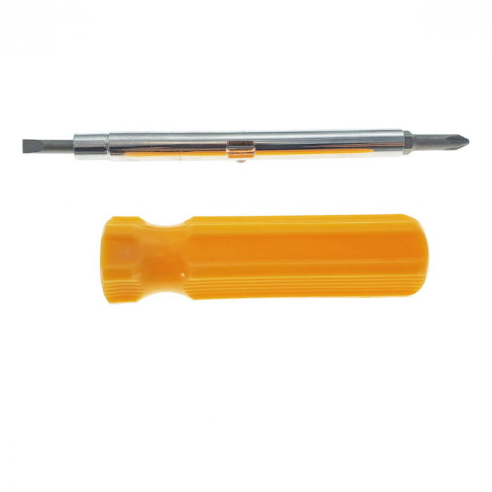 Surubelnita 4in1, cu tija 118x11mm , 2 capete drepte de 5 si 6 mm, 2 capete cruce de 5 si 6 mm, maner din plastic portocaliu [4]