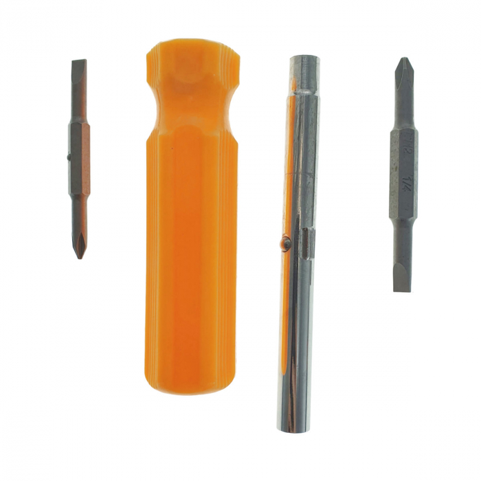 Surubelnita 4in1, cu tija 118x11mm , 2 capete drepte de 5 si 6 mm, 2 capete cruce de 5 si 6 mm, maner din plastic portocaliu [2]
