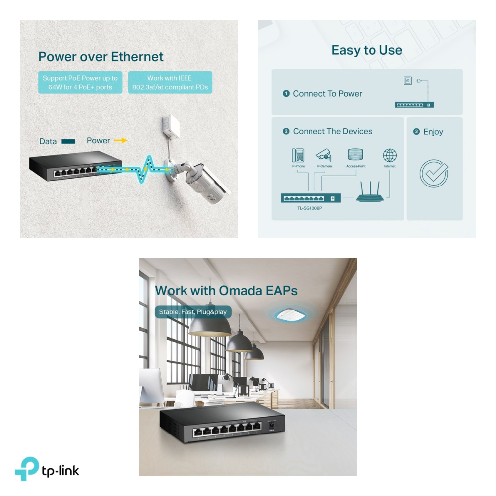 Switch desktop TP-Link TL-SG1008P, 8 porturi Gigabit, 4 porturi PoE+, buget PoE 64 W, Extend Mode 250 m, QoS, fara ventilator, TL-SG1008P [5]