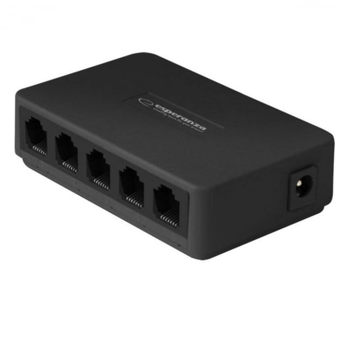 Switch Ethernet cu 5 porturi RJ-45 10/100 Mbps, 5V, cu incarcator, negru [1]