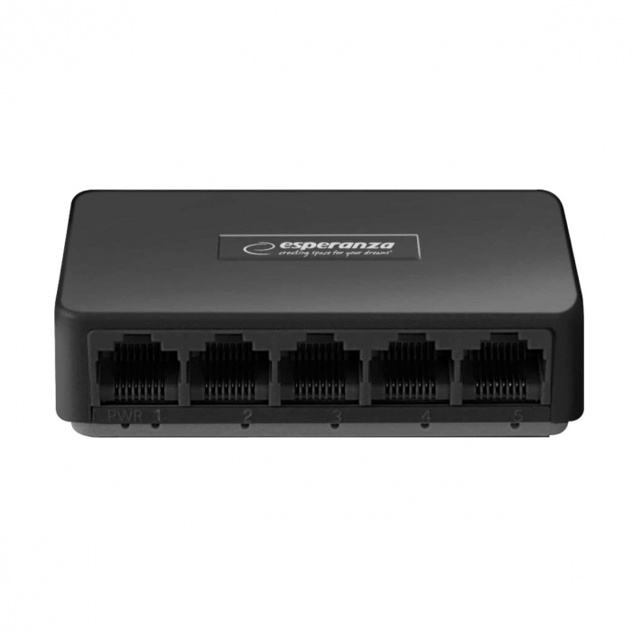 Switch Ethernet cu 5 porturi RJ-45 10/100 Mbps, 5V, cu incarcator, negru [3]