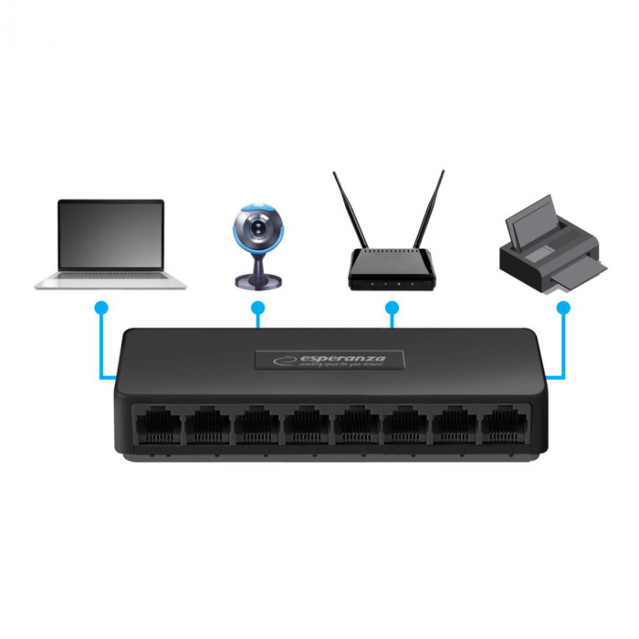 Switch Ethernet cu 8 porturi RJ-45 10/100 Mbps, 5V, cu incarcator, negru [4]