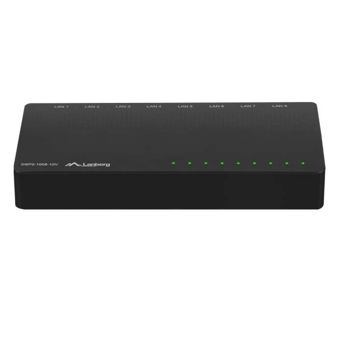 Switch Gigabit Lanberg 42417, cu 8 porturi Gigabit Ethernet RJ-45 10/100/1000 Mbps, 12V, racire pasiva, negru [2]