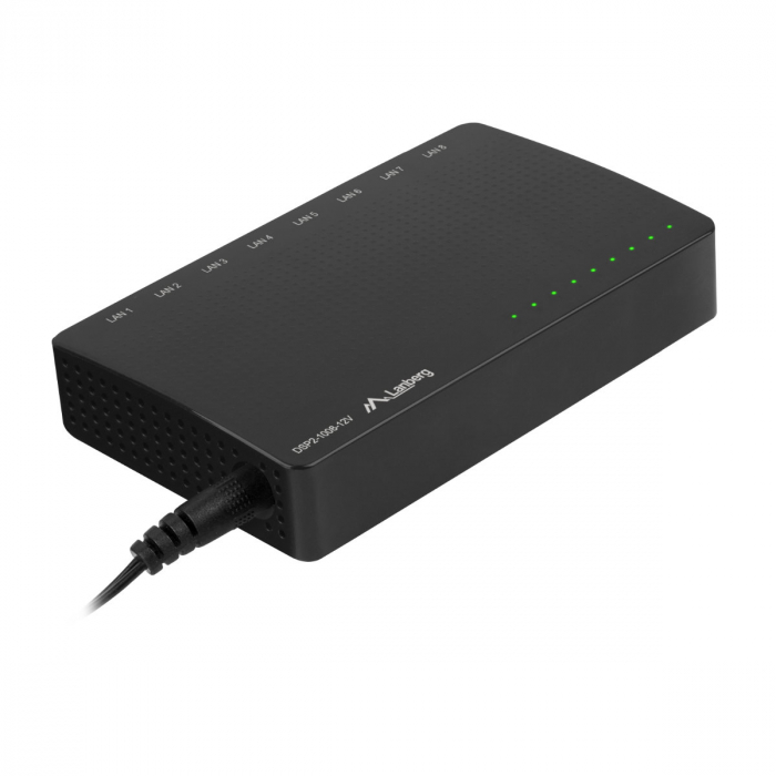 Switch Gigabit Lanberg 42417, cu 8 porturi Gigabit Ethernet RJ-45 10/100/1000 Mbps, 12V, racire pasiva, negru [4]