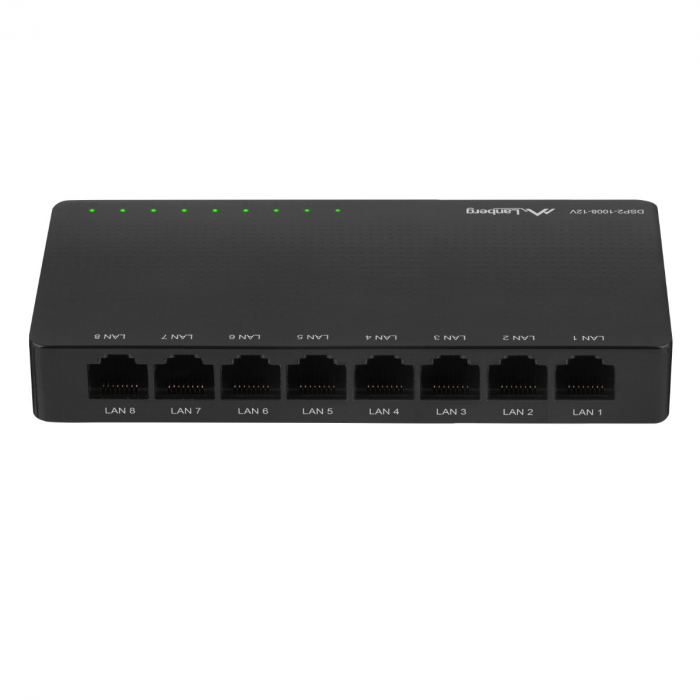 Switch Gigabit Lanberg 42417, cu 8 porturi Gigabit Ethernet RJ-45 10/100/1000 Mbps, 12V, racire pasiva, negru [3]