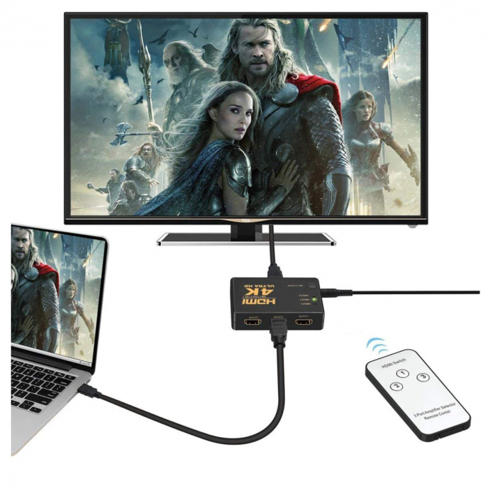 Hub HDMI 4K cu 3 intrari si 1 iesire, suporta 1080p, telecomanda inclusa [8]