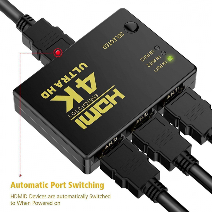 Hub HDMI 4K cu 3 intrari si 1 iesire, suporta 1080p, telecomanda inclusa [5]