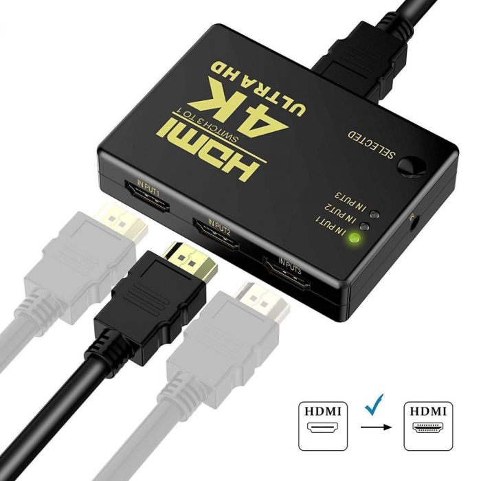 Hub HDMI 4K cu 3 intrari si 1 iesire, suporta 1080p, telecomanda inclusa [9]