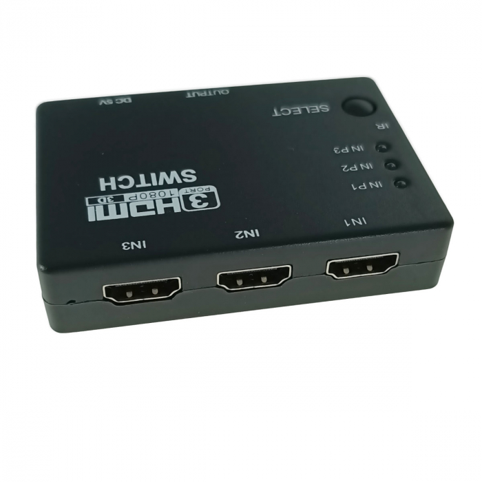 Switch HDMI FHD 1080p, cu 3 porturi de intrare si 1 port de iesire, cu telecomanda, negru [3]
