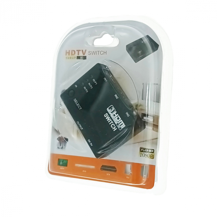 Switch HDMI FHD 1080p, cu 3 porturi de intrare si 1 port de iesire, cu telecomanda, negru [5]