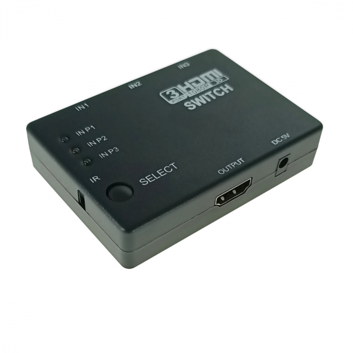 Switch HDMI FHD 1080p, cu 3 porturi de intrare si 1 port de iesire, cu telecomanda, negru [4]