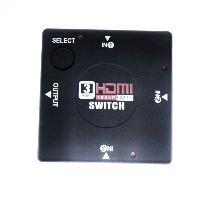 Switch video cu 3 intrari HDMI si o iesire HDMI, Full HD 1080p, cu comutator, negru [2]