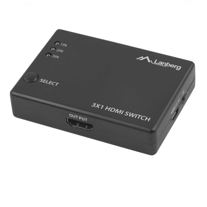 Switch video Lanberg 42433, comutator cu 3 intrari HDMI si un port de iesire HDMI 4K, 3D, telecomanda, alimentare microUSB 5V 1A, negru [5]