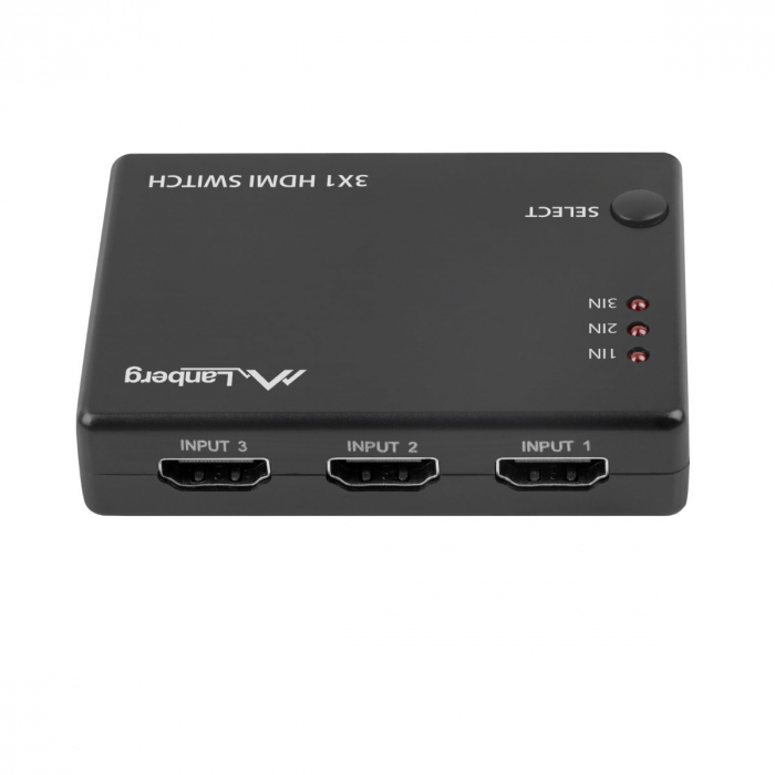 Switch video Lanberg 42433, comutator cu 3 intrari HDMI si un port de iesire HDMI 4K, 3D, telecomanda, alimentare microUSB 5V 1A, negru [2]