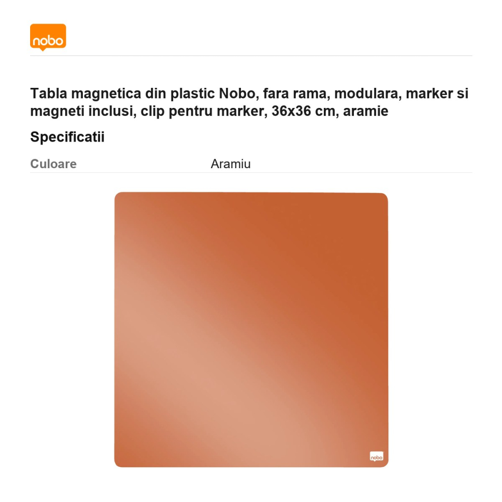 Tabla magnetica din plastic Nobo, fara rama, modulara, marker si magneti inclusi, clip pentru marker, 36x36 cm, aramie [3]