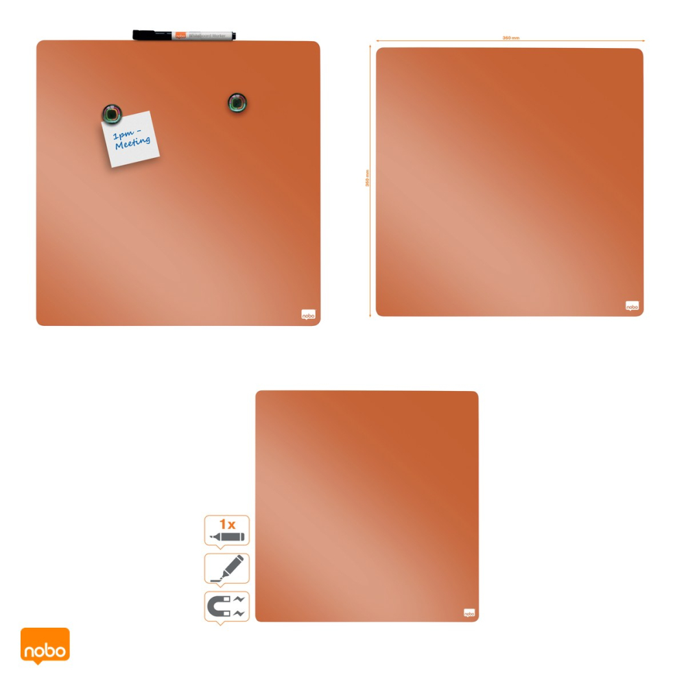 Tabla magnetica din plastic Nobo, fara rama, modulara, marker si magneti inclusi, clip pentru marker, 36x36 cm, aramie [4]