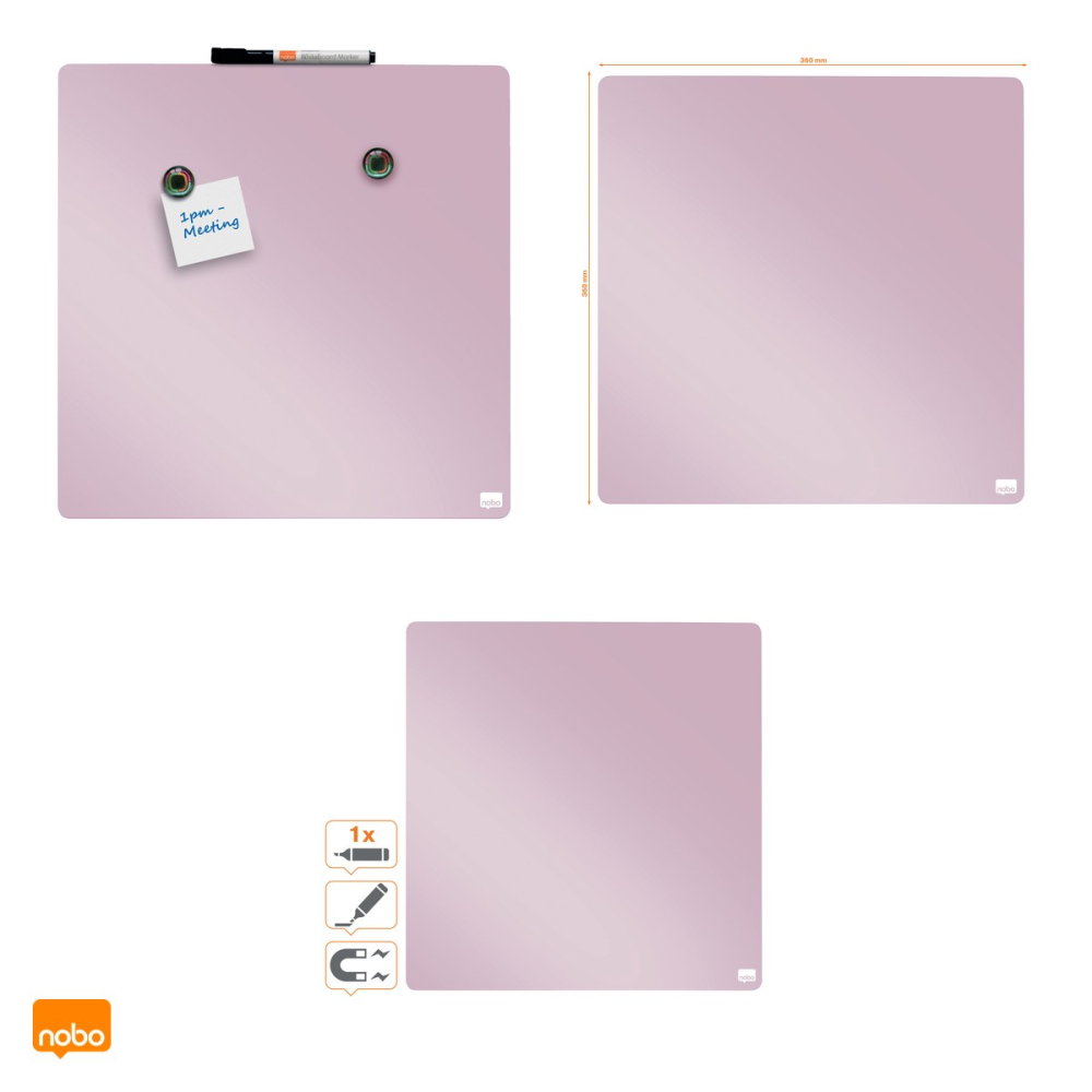 Tabla magnetica din plastic Nobo, fara rama, modulara, marker si magneti inclusi, clip pentru marker, 36x36 cm, lila [4]