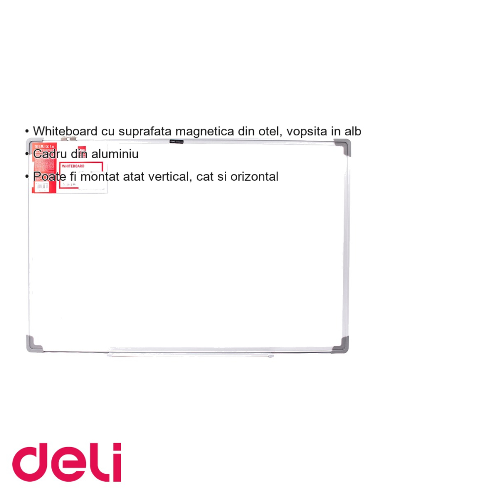 Tabla whiteboard magnetica Deli, rama aluminiu, 120x240 cm, montaj vertical sau orizontal, pentru birouri si sali de conferinta [3]