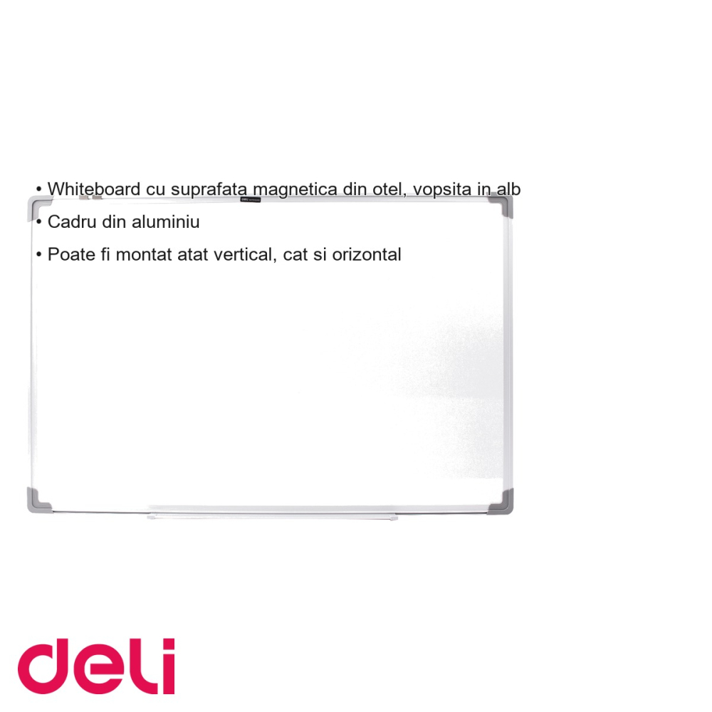 Tabla whiteboard magnetica Deli, rama aluminiu, 60x90 cm, montaj vertical sau orizontal, pentru birou si sala de clasa [3]