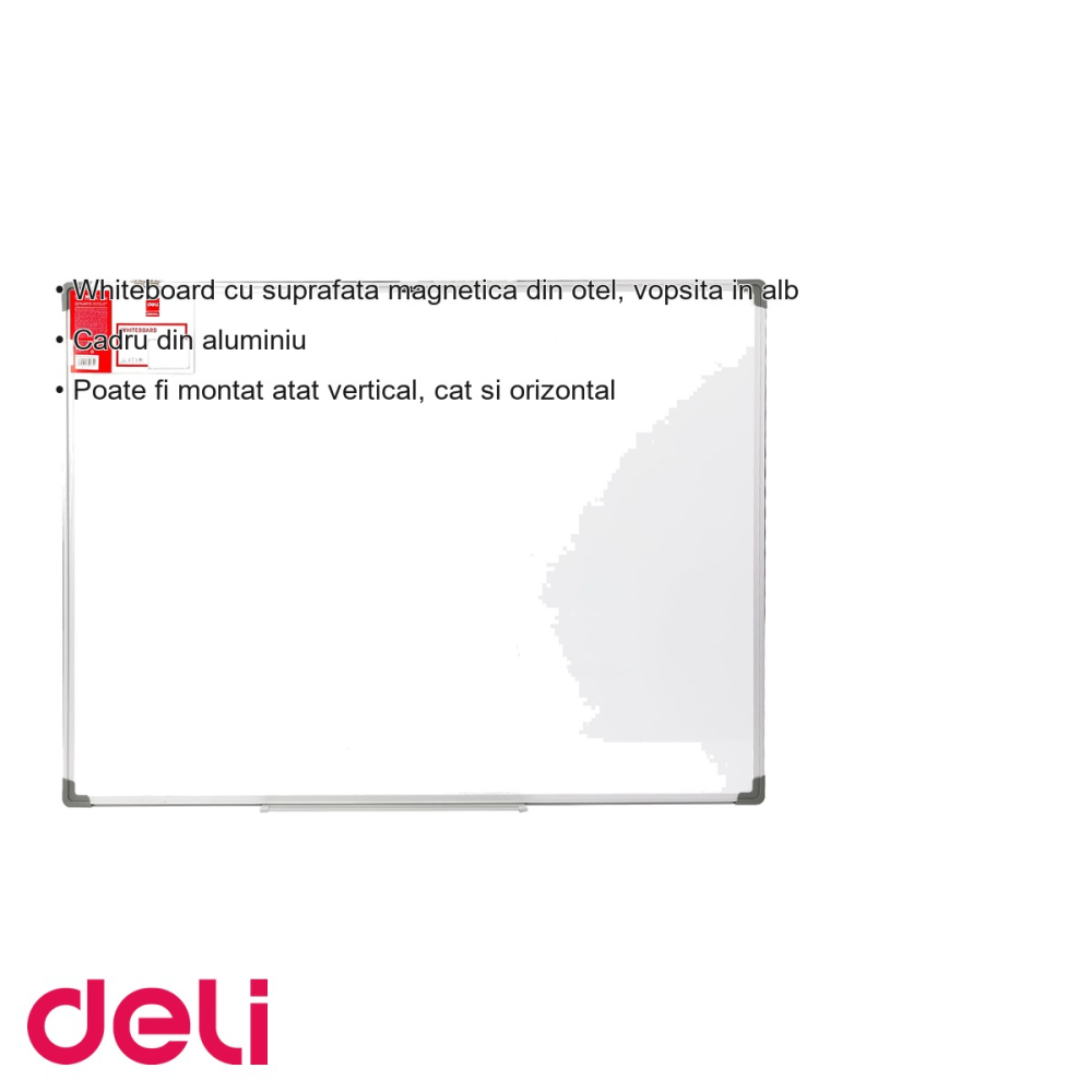 Tabla whiteboard magnetica Deli, rama aluminiu, 90x120 cm, montaj vertical si orizontal, pentru birou si sali de prezentare [3]