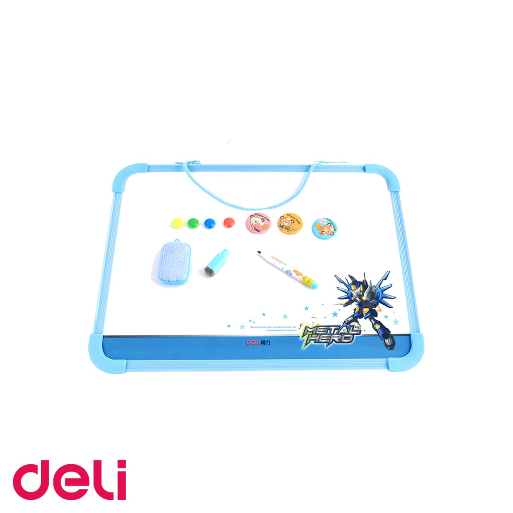 Tabla whiteboard scolara Deli, magnetica, rama PVC, cu agatatoare, pentru copii, 38x29 cm [4]