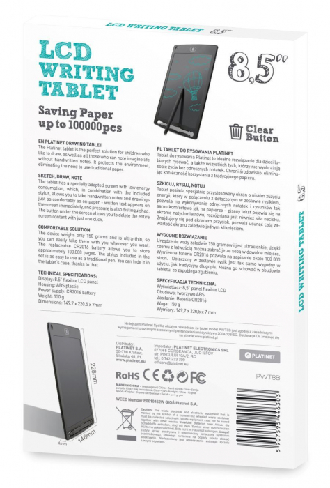 Tableta pentru scris Platinet 44630, 8.5'', cu stylus pen, neagra [7]