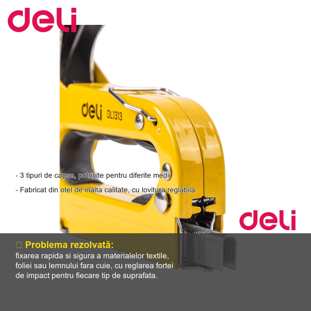 Tacker metalic Deli, lovitura reglabila, 3 tipuri de capse, pentru uz profesional si casnic [2]