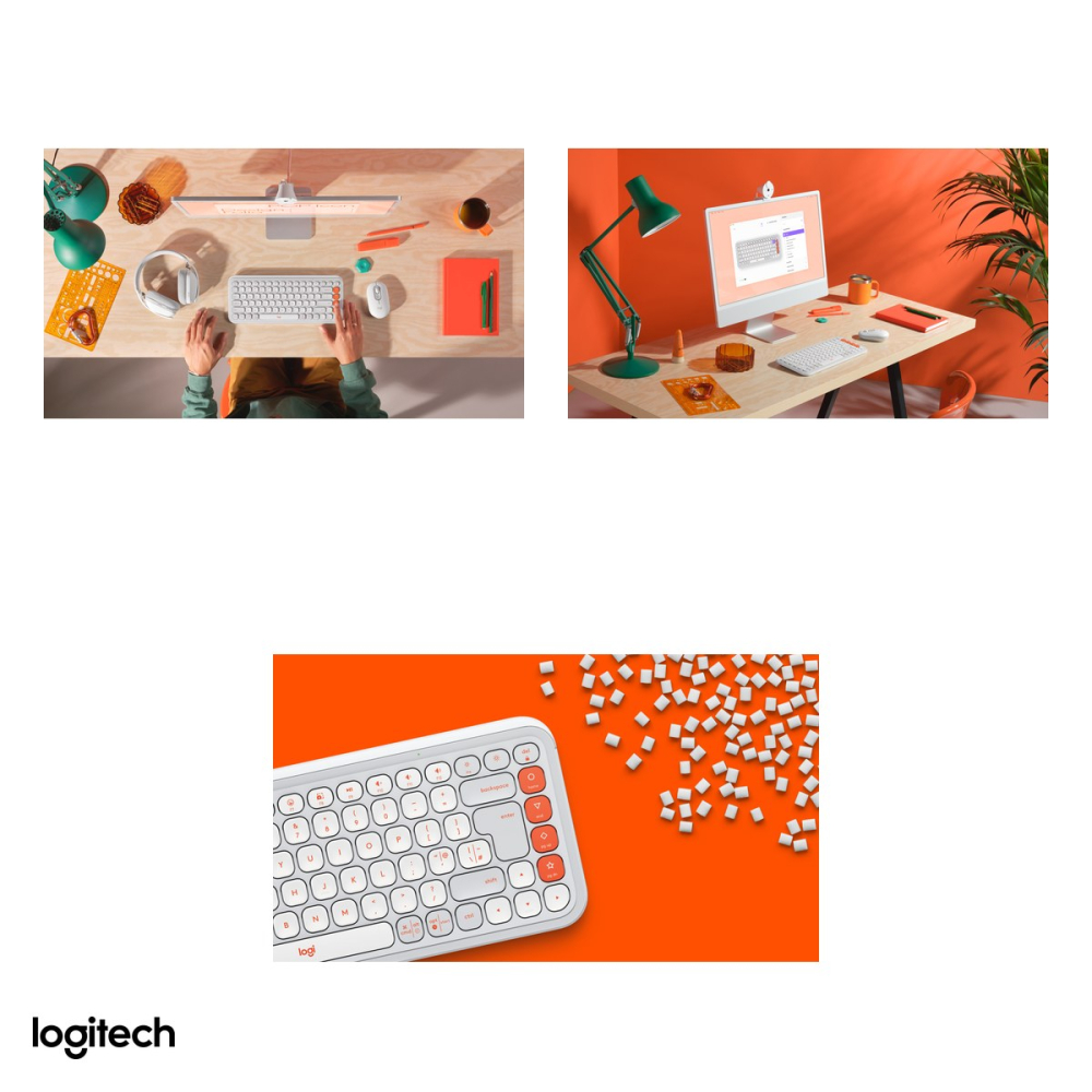 Tastatura Bluetooth compacta Logitech POP Icon Keys, format 75% cu 4 Action Keys, taste silentioase, Easy-Switch 3 dispozitive, layout US International, alb-crem cu portocaliu, 920-013072 [5]