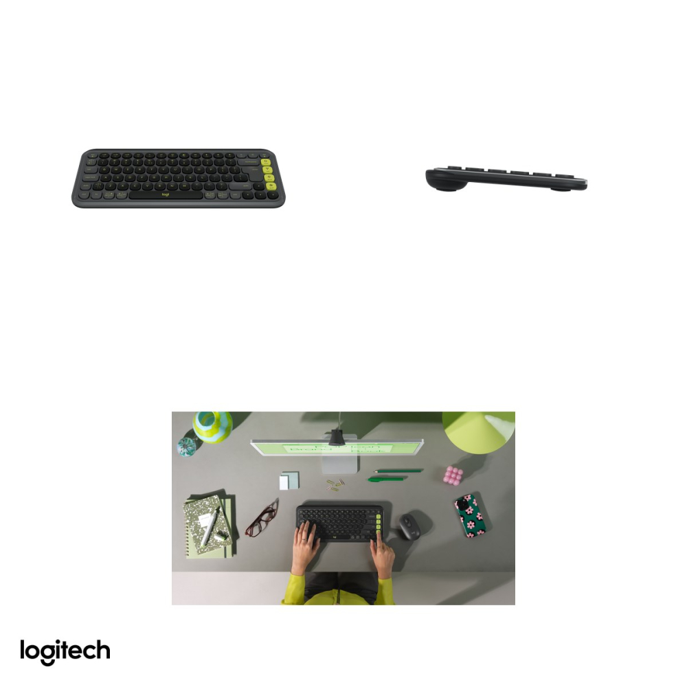 Tastatura Bluetooth compacta Logitech POP Icon Keys, format 75% cu 4 Action Keys, taste silentioase, Easy-Switch 3 dispozitive, layout US International, grafit cu verde, 920-013071 [4]