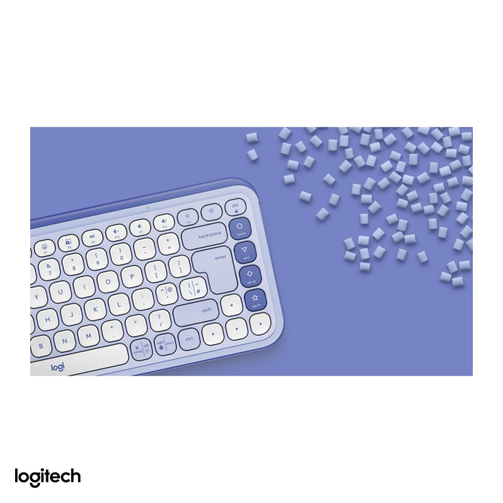 Tastatura Bluetooth compacta Logitech POP Icon Keys, format 75% cu 4 Action Keys, taste silentioase, Easy-Switch 3 dispozitive, layout US International, lila cu alb-crem, 920-013074 [6]