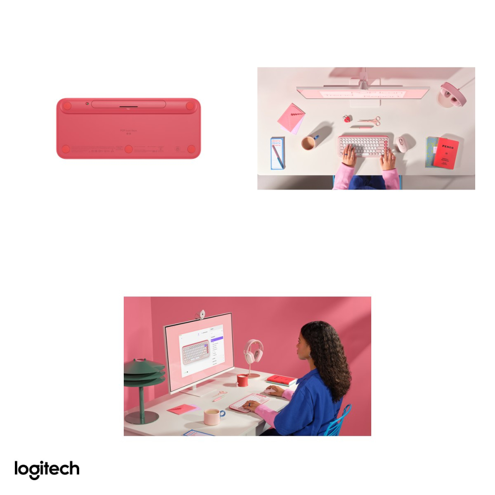 Tastatura Bluetooth compacta Logitech POP Icon Keys, format 75% cu 4 Action Keys, taste silentioase, Easy-Switch 3 dispozitive, layout US International, roz cu alb-crem, 920-013073 [5]