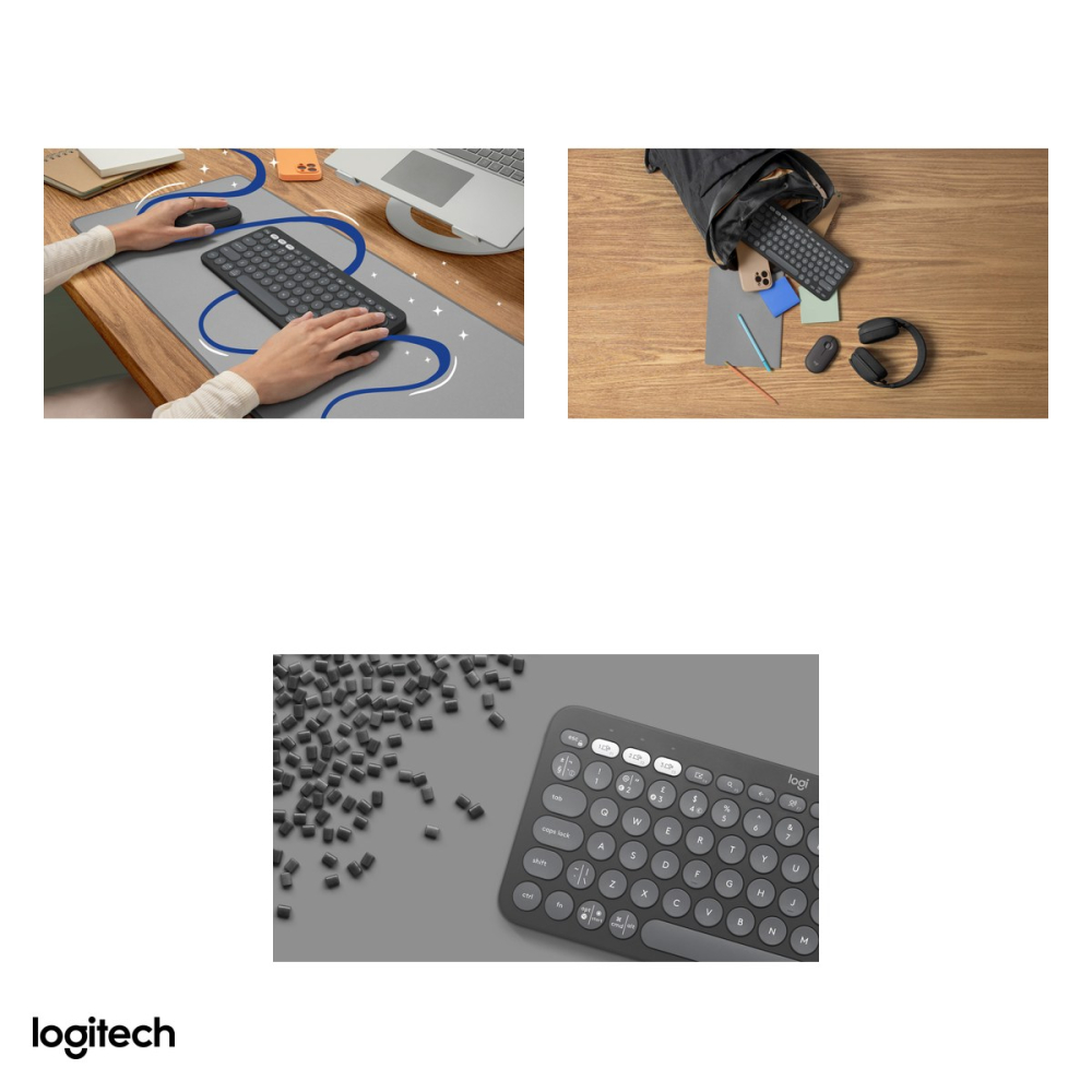 Tastatura Bluetooth slim Logitech Pebble Keys 2 K380s, compacta, taste silentioase, Easy-Switch 3 dispozitive, inscriptii Windows si Mac, layout US International, grafit, 920-011851 [5]