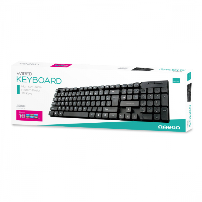 Tastatura cu cablu USB, Omega OK-35B, 104 taste cu profil inalt, US, neagra [7]