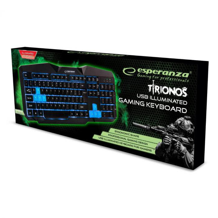Tastatura Gaming USB, iluminata LED, albastru, 104 taste, Tirionos Esperanza [2]