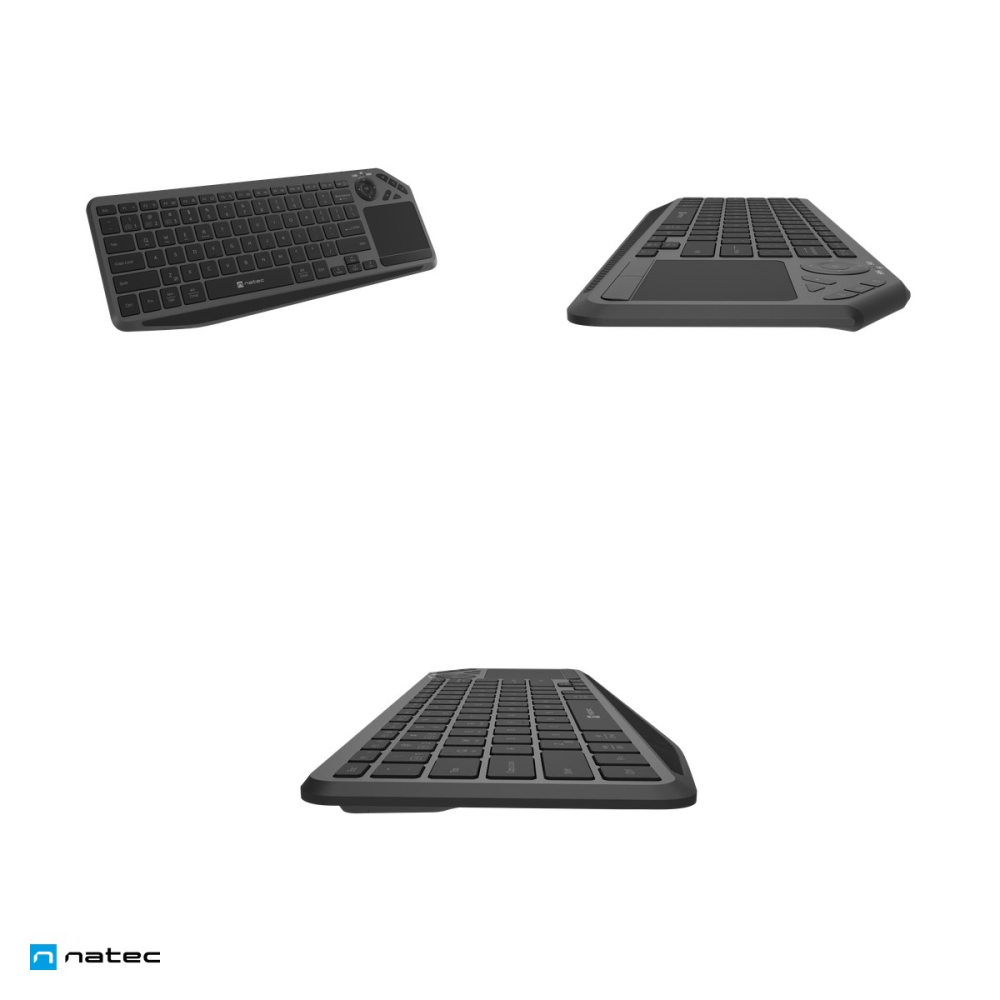 Tastatura wireless Natec Turbot 2 cu touchpad, 2.4 GHz si Bluetooth, format 75%, acumulator, pentru PC si Smart TV, layout US, negru cu gri, NKL-2317 [4]