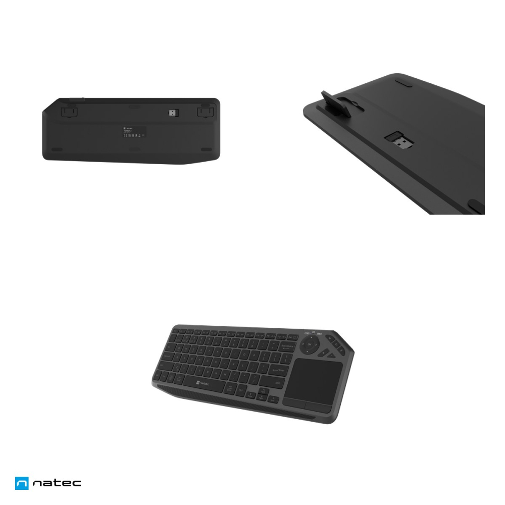 Tastatura wireless Natec Turbot 2 cu touchpad, 2.4 GHz si Bluetooth, format 75%, acumulator, pentru PC si Smart TV, layout US, negru cu gri, NKL-2317 [5]