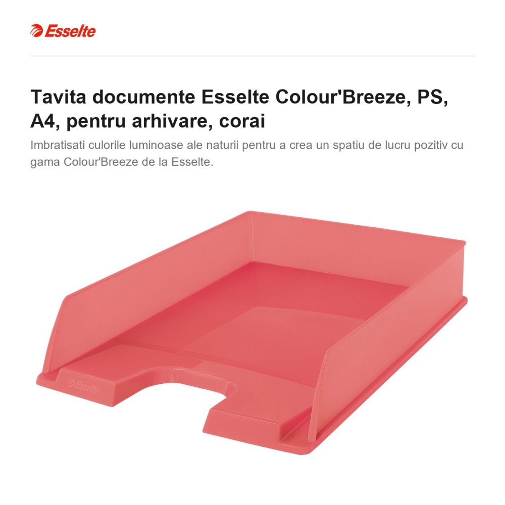 Tavita documente Esselte Colour'Breeze, PS, A4, pentru arhivare, corai [2]