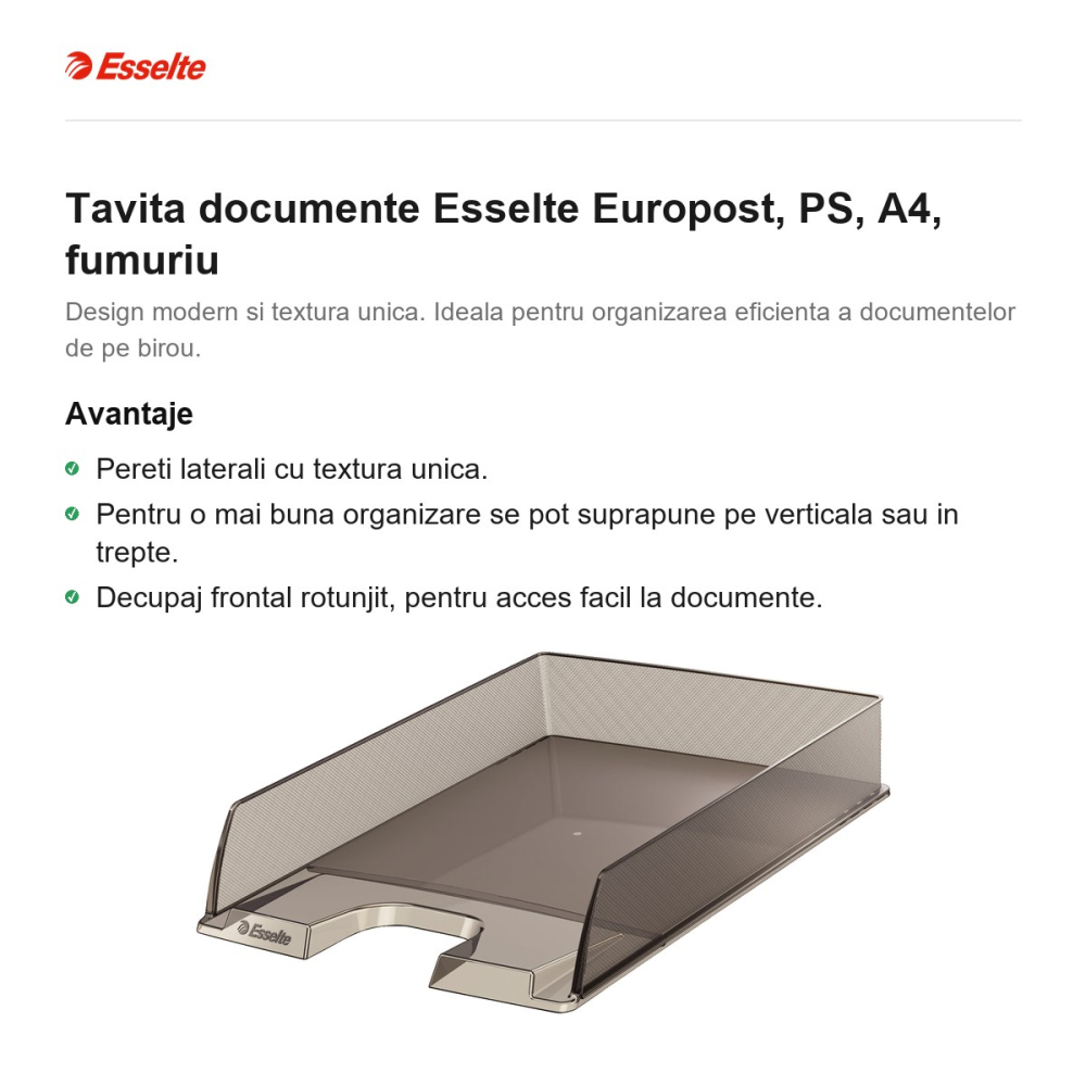 Tavita documente Esselte Europost, PS, A4, fumuriu [2]