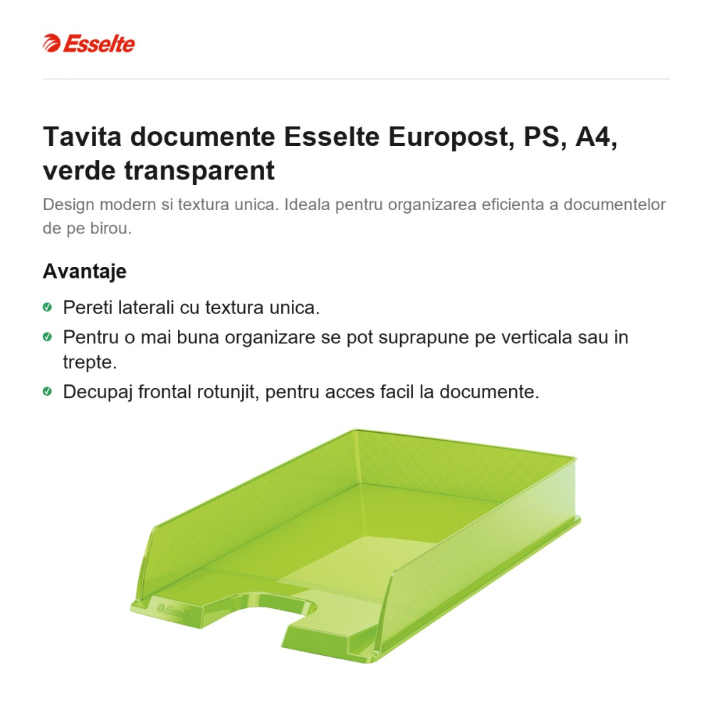 Tavita documente Esselte Europost, PS, A4, verde transparent [2]
